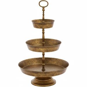 Support de service à trois niveaux de style élégant, plateau de présentation en métal argenté et bois massif, présentoir à gâteaux, desserts, fruits pour la décoration de la cuisine - Product Image 2