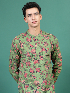 Ensemble Kurta et pantalon en coton brodé à la main, style vintage indien traditionnel, pour occasions décontractées ou festives, vente en gros - Product Image 4