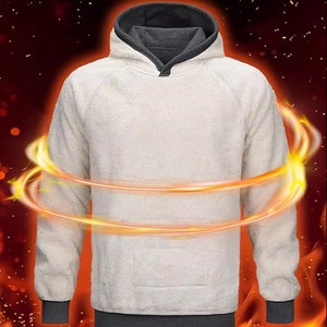 Sudadera con capucha Sherpa de peso pesado para hombre, sudadera atlética térmica de invierno, bolsillo de canguro, patrón sólido, forro polar grueso con capucha - Product Image 1