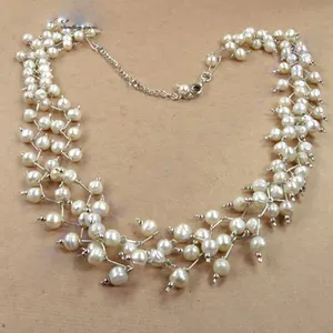 Collier ras du cou en argent sterling avec grappe de perles d'eau douce pour femme, fermoir sécurisé - Bijou délicat, intemporel et élégant pour les occasions spéciales - Product Image 1