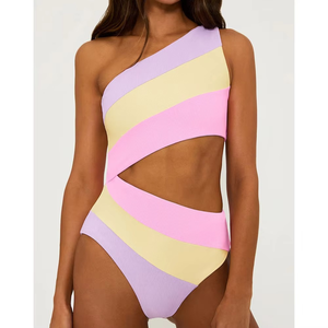 Bañador de una pieza acanalado 2025, Monokini cortado, Tanga de un hombro, estilo brasileño, verano, ecológico, secado rápido, moda para mujer - Product Image 3