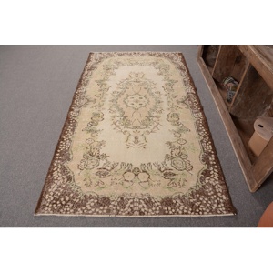 Tapis turc vintage grande surface 3.8 X 6.9ft classique Beige marron Patchwork motif laine matériau Latex support pour chambre couloir - Product Image 1