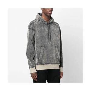 Sweat à capuche classique avec logo personnalisé pour hommes Pull d'hiver avec tissu polaire délavé à l'acide Motif solide Col à capuche - Product Image 1