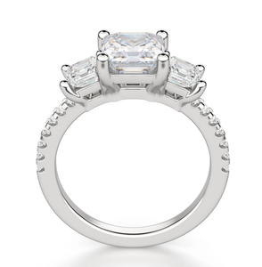 Anillo de compromiso de moissanita de tres piedras cortadas Asscher, anillos de regalo de moissanita para exportar desde la India - Product Image 3