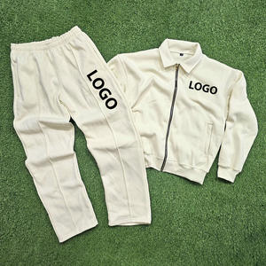 Ensemble survêtement unisexe surdimensionné personnalisé en molleton uni avec fermeture éclair, sweat-shirts et pantalons de survêtement pour molleton épais 100% coton, vêtements de sport - Product Image 1