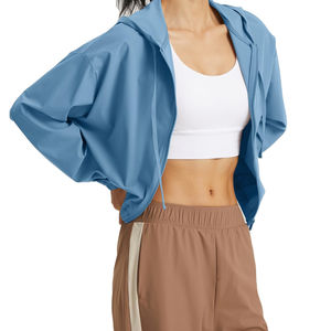 Veste de sport à demi-zip pour femmes, manches longues, logo personnalisé, vente en gros, hauts de yoga pour le jogging, vêtements de fitness à capuche pour l'hiver - Product Image 5