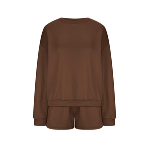 Conjuntos de mujer de alta calidad, Material de algodón 100%, ropa de calle ligera de secado rápido, conjunto de 2 piezas, sudadera con logotipo personalizado para mujer, pantalones cortos - Product Image 2