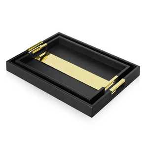 Good Quality Handmade PU Leather Double Tier Desk Tray with Velvet <b>Cushion</b> Base Customized Color Size Handle <b>for</b> Hospitality Use - Product Image 2