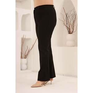 Pantalon large en gabardine taille plus avec ceinture élastique, noir - Product Image 2