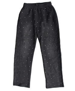 Pantalon de survêtement en coton et polyester French Terry, nouveau design, ample, jambe large, décontracté, personnalisé avec des strass, léger - Product Image 2