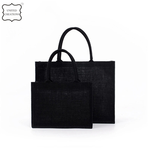Wholesale Eco-Friendly <b>Large</b> All-Black Jute <b>Tote</b> <b>Bags</b> Custom <b>Canvas</b> with Long Handle and Letter Pattern for Shopping - Product Image 3