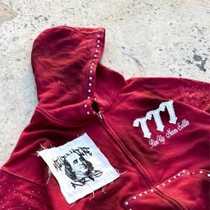 เสื้อฮู้ดดี้โอเวอร์ไซส์แบบซิป ยูนิเซ็กซ์ ผ้าฟลีซ ปักลายเพชร ลายเรียบ ทรงครอป สไตล์สตรีทแวร์ สำหรับฤดูใบไม้ร่วง ผ้าฝ้าย 100% 450 GSM - Product Image 2