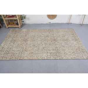 Alfombra turca Vintage ecológica moderna, área grande, lana Beige, patrón abstracto hecho a mano, diseño de retazos rectangulares, látex para adolescentes - Product Image 3