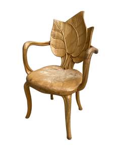 Handmade Asian <b>Antique</b> Leaf Design <b>Wooden</b> <b>Chair</b> Memory Foam Synthetic Leather Liner Lixora Furniture Delhi India 5-Year Warranty - Product Image 3