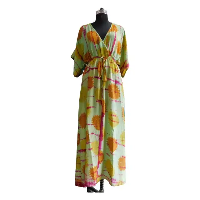 Women long dress designer pure crepe silk tie dye dresses