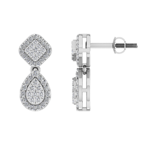 Boucles d'oreilles intemporelles en forme de larme avec haut en forme de coussin en diamant cultivé en laboratoire en 950 clous fins de luxe en platine pour femme - Product Image 1