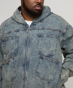 แจ็คเก็ตยีนส์ฟอกทรงใหม่ทันสมัยสำหรับผู้ชาย ผ้าฝ้าย 100% พิมพ์ลายโลโก้ด้านหน้าแบบสกรีนเอง สไตล์ฮิปฮอป ทรงยาวลำลองสำหรับฤดูหนาว - Product Image 2