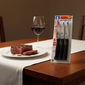 Juego de 6 Cuchillos para Carne Bonomi de Acero Inoxidable, Hoja Dentada de 11 cm en Negro, 82006N, Cubertería - Product Image 3