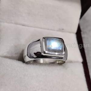 Anillo de Plata de Ley 925 con Piedra Lunar Arcoíris Natural, Novedad, Piedra de Nacimiento de Junio, Joyería para el Día del Padre, Venta al por Mayor - Product Image 5