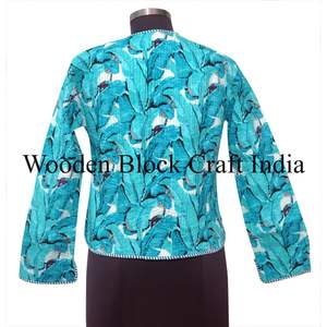 Veste courte matelassée réversible en coton biologique 100% fait main pour femme, imprimée, tricotée, écologique, respirante, patchwork vintage - Product Image 5