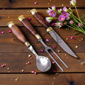 Ensemble de couverts de cuisine médiévale de haute qualité, fait main, édition neuve, avec manche en bois, ensemble de couverts de table - Product Image 2