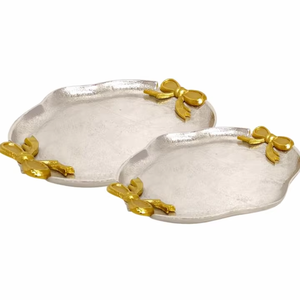 Lujosas bandejas de aluminio 2 en 1 para servir, vajilla de comedor de diseño étnico para decoración del hogar, sala de estar pintada para bebidas - Product Image 1