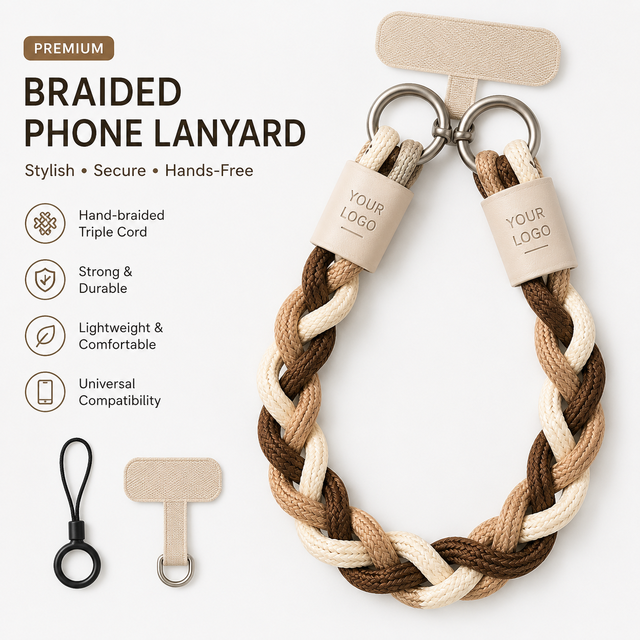 Heavy Duty Triple Cord Woven Phone Crossbody Lanyard, Hands-Free Anti-Lost Strap for Travel & Shopping