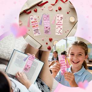 10 marque-pages Saint-Valentin avec pompon, cadeau pour lecteur, marque-pages en forme <span class=keywords><strong>de</strong></span> cœurs pour femmes, marque-pages en papier romantique - Product Image 5