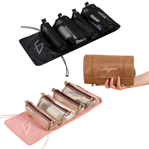 Borsa in Microfibra di Grande Capacità con Tasche Rimovibili per Cosmetici, Portatile, in PU, con Motivo a Lettere - Product Image 1