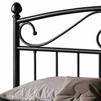Cadre de lit en métal noir, taille double, avec tête de lit décorative à motifs, lattes de support robustes pour chambre à coucher et hôtel