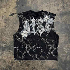 Jersey de gran tamaño a la moda de verano, camiseta de angustia con lavado ácido para hombre, cómodo algodón, estampado Vintage, corto personalizado 2025 - Product Image 4