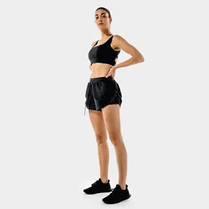 96% Nylon 4% Spandex True Fit Damen Onyx Flux 2 In 1 Shorts mit hoher Taille und versteckter Tasche in der Futters chicht