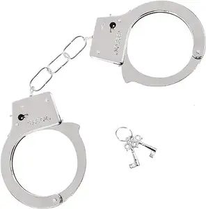金属手铐带钥匙玩具警察服装道具配件金属链手铐带释放和钥匙