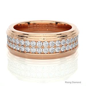1.04 CTW Round Lab Grown Diamond Half Eternity Set CVD Wedding Band in <b>Rose</b> <b>Gold</b> for <b>Men</b> Anniversary Gift Band - Product Image 1