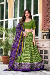 Nueva hermosa colección Tussar Silk Lehenga Choli para mujer hasta el suelo con estampado y trabajo de lámina - Product Image 3