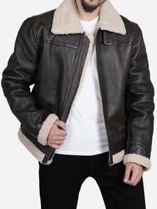 OEM personalizado invierno transpirable Vintage lienzo carta patrón piloto chaqueta de cuero con piel de vaca para los hombres - Product Image 2