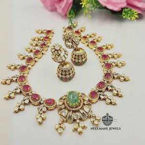 Gold Plated <b>Ruby</b> Stone Moissanite Polki Set Jhumki Pear Cut Fine Jewelry for Weddings Parties Featuring Freshwater Pearl Zircon - Product Image 5