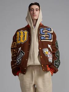 Veste universitaire personnalisée de luxe en chenille Patch Oem tenue de rue vintage de haute qualité veste universitaire Letterman marron - Product Image 2