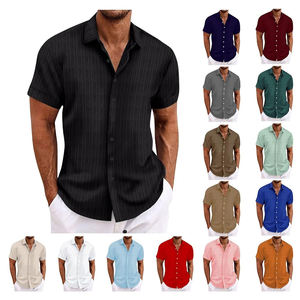 Résistant aux rides coupe décontractée à manches courtes respirant Polyester/coton décontracté Style de rue bouton hommes tailleur chemises été - Product Image 6
