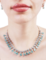 925 argent Sterling plaqué aigue-marine pierre ensembles de bijoux cz diamant bijoux de mode femmes collier et boucles d'oreilles