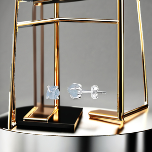 ต่างหูพลอยอะความารีนแท้5-7มม. ทำด้วยมือชุบทองสำหรับผู้หญิง - Product Image 4