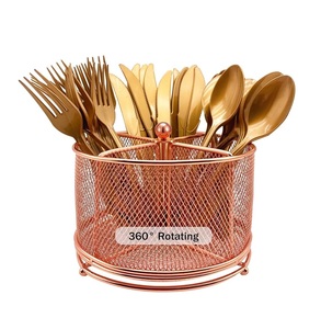 Gold ware Metal <b>Utensil</b> <b>Holder</b> Flatware Eco-friendly <b>Kitchen</b> Countertop Wooden Forks Spoons Knives at Reasonable Price - Product Image 4