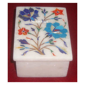 Natural Pure White Marble Makrana Marble Inlay Floral Art Design <b>Ramadan</b> Festival <b>Gift</b> Boxes And Stone Inlaid Jewellery <b>Box</b> - Product Image 1