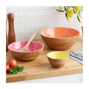 Quality <b>Enamel</b> Printed Handcrafted Wooden Serving <b>Bowl</b> for Salad Fruits with Utensils Eco-Friendly & Stylish Tableware <b>Bowl</b> - Product Image 4