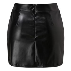 Mini-jupe noire en similicuir pour femme, taille haute, moulante, en cuir PU, jupe crayon pour le bureau, les soirées et les tenues décontractées - Product Image 5