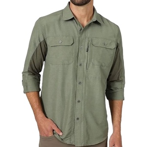 Chemise tactique homme en polyester/coton à 3 boutons, motif uni, manches longues, respirante, écologique, séchage rapide, haute performance - Product Image 1