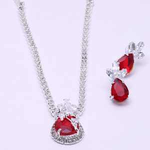 Conjuntos de Joyería con Colgante de Piedra AD Plateada al por Mayor, Collares con Colgante de Piedra AD Roja, Joyería de Moda, Conjuntos de Collares con Colgante. - Product Image 5