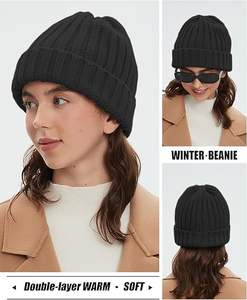 Fleece Lined Polyester Breathable Waterproof Beanie Hat for <b>Women</b> Men Soft Winter Hats Chunky Warm Snow Ski Skull Cap Travel - Product Image 5