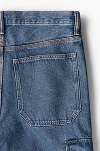 Pantalones vaqueros holgados Cargo de algodón rígido para hombre, pantalones vaqueros azules relajados de alta calidad, pierna redondeada, pila de tobillo, pantalones Cargo personalizados ODM y OEM - Product Image 3