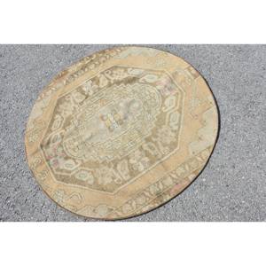 Vintage 3.8 X 4ft Turkish <b>Wool</b> Rug Beige & <b>Pink</b> Patchwork Design Latex Backing for Living Room Decor or Car Large Area 9x12 - Product Image 4